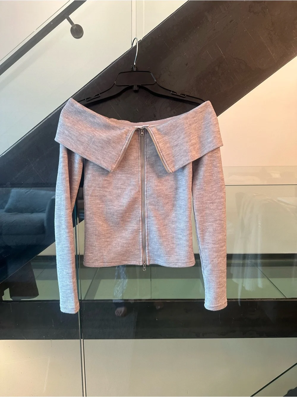 Noisy May Gray Off-Shoulder Zip Top